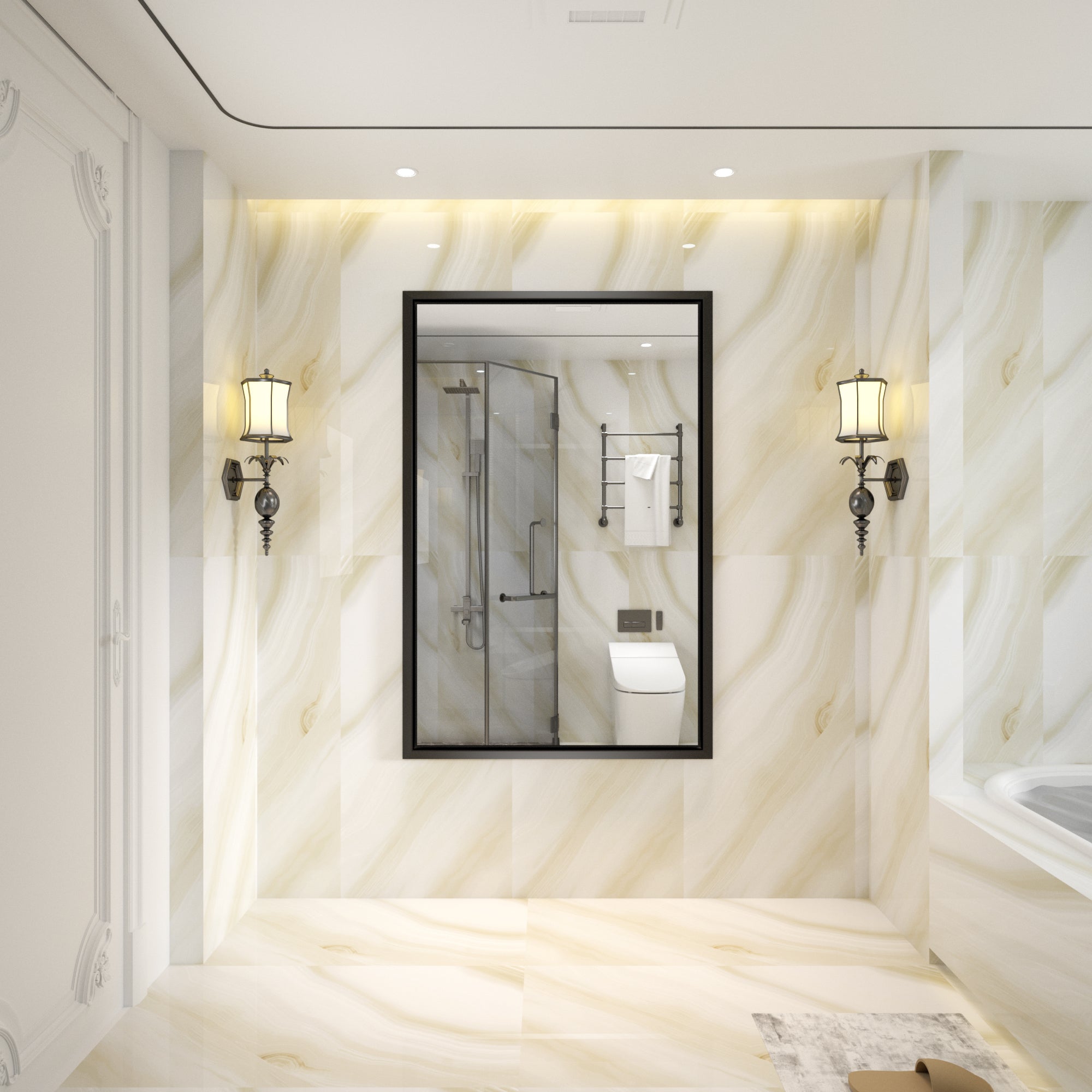 48 x 30 Modern Farmhouse Retro Bathroom Wall Mirror with Beveled