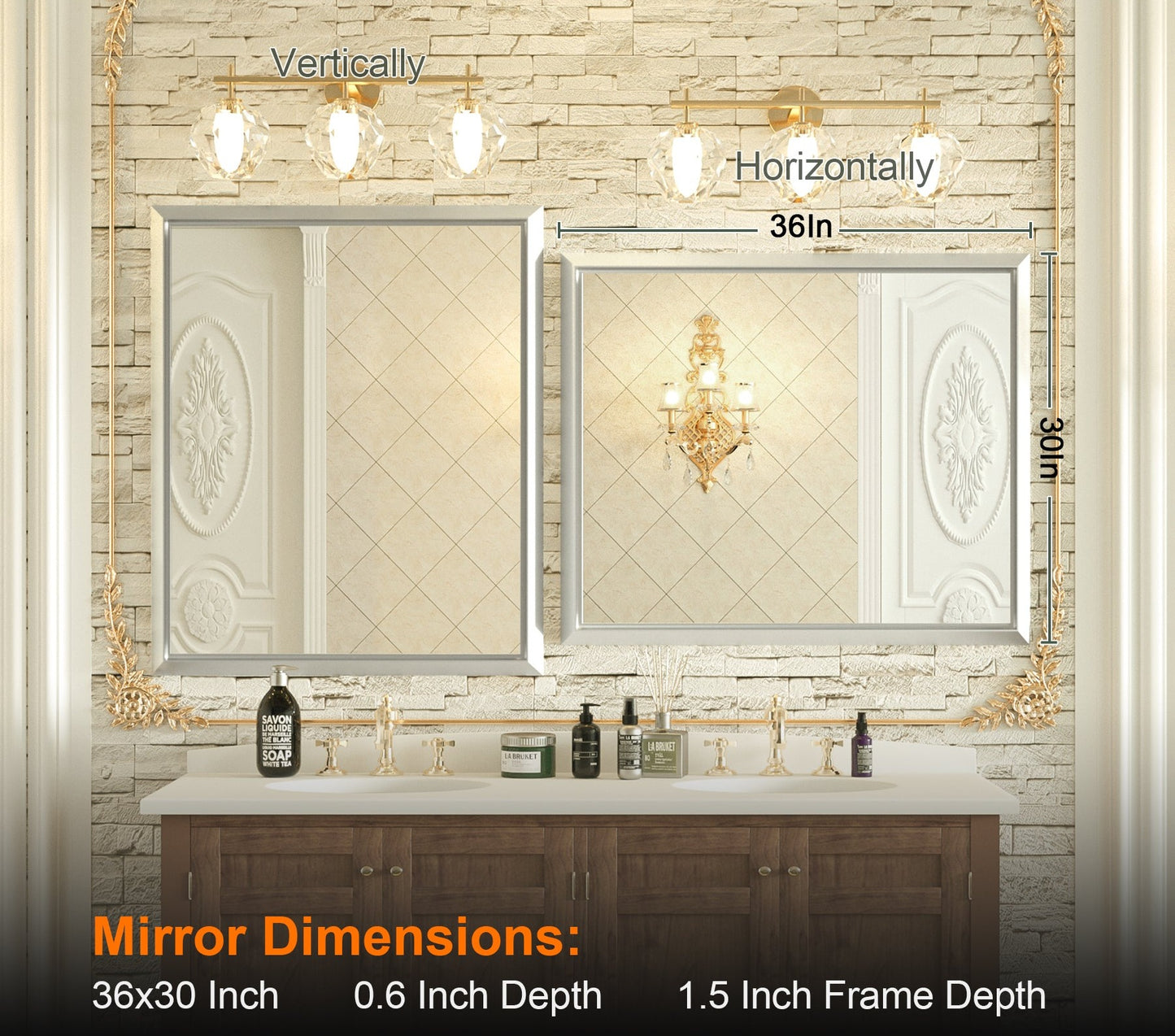 36 x 30 Inch | PILOCOS Farmhouse Vintage Rectangular Beveled Frame Bathroom Mirror for Wall