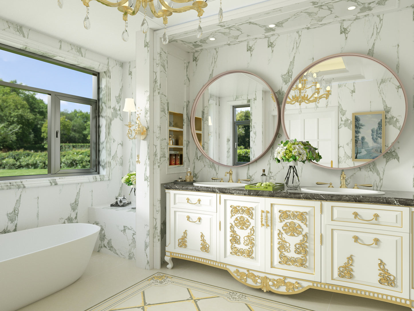 30 Inch | Modern Minimalist Circle Bathroom Mirror with Ribbed Texture Aluminum Alloy Metal Frame