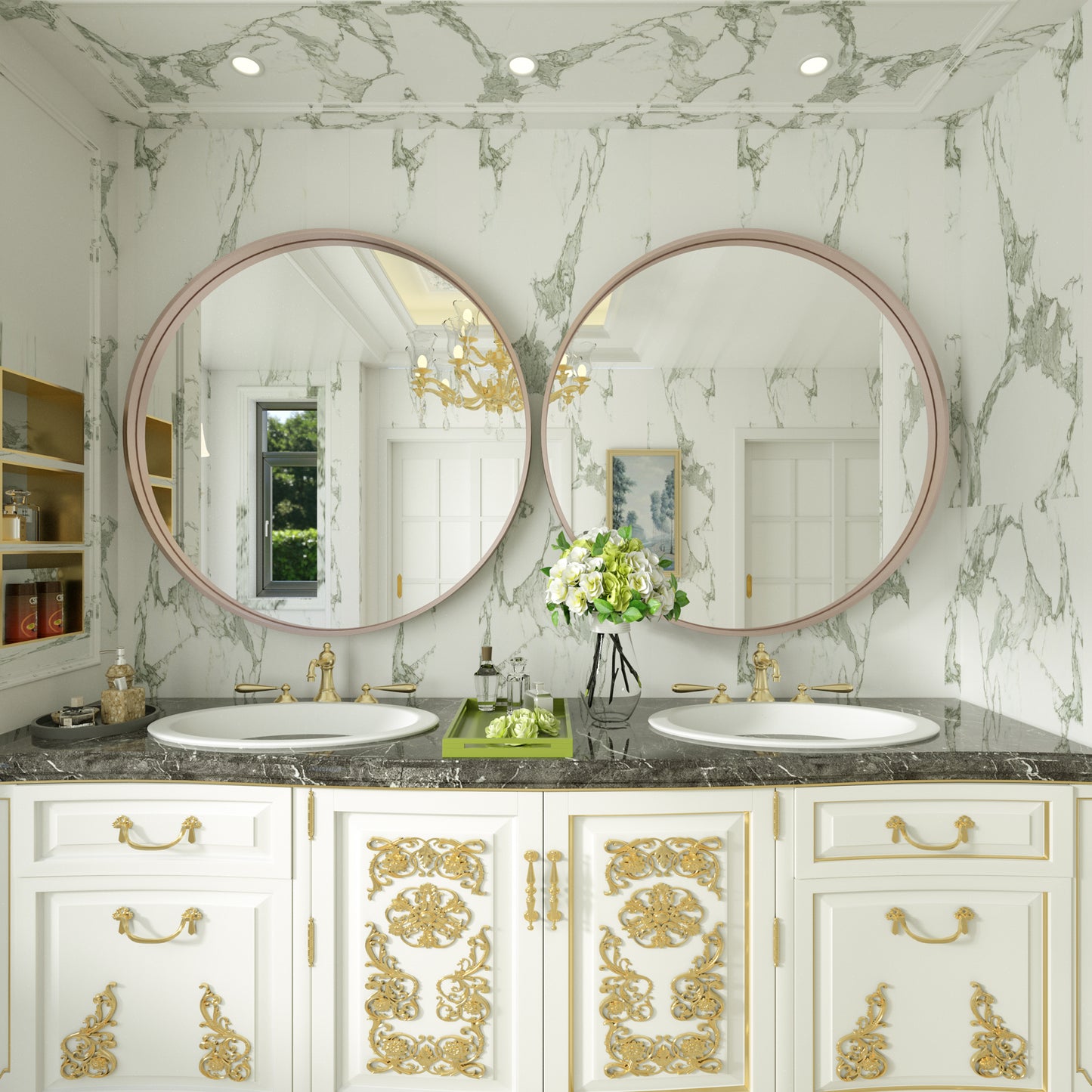 30 Inch | Modern Minimalist Circle Bathroom Mirror with Ribbed Texture Aluminum Alloy Metal Frame