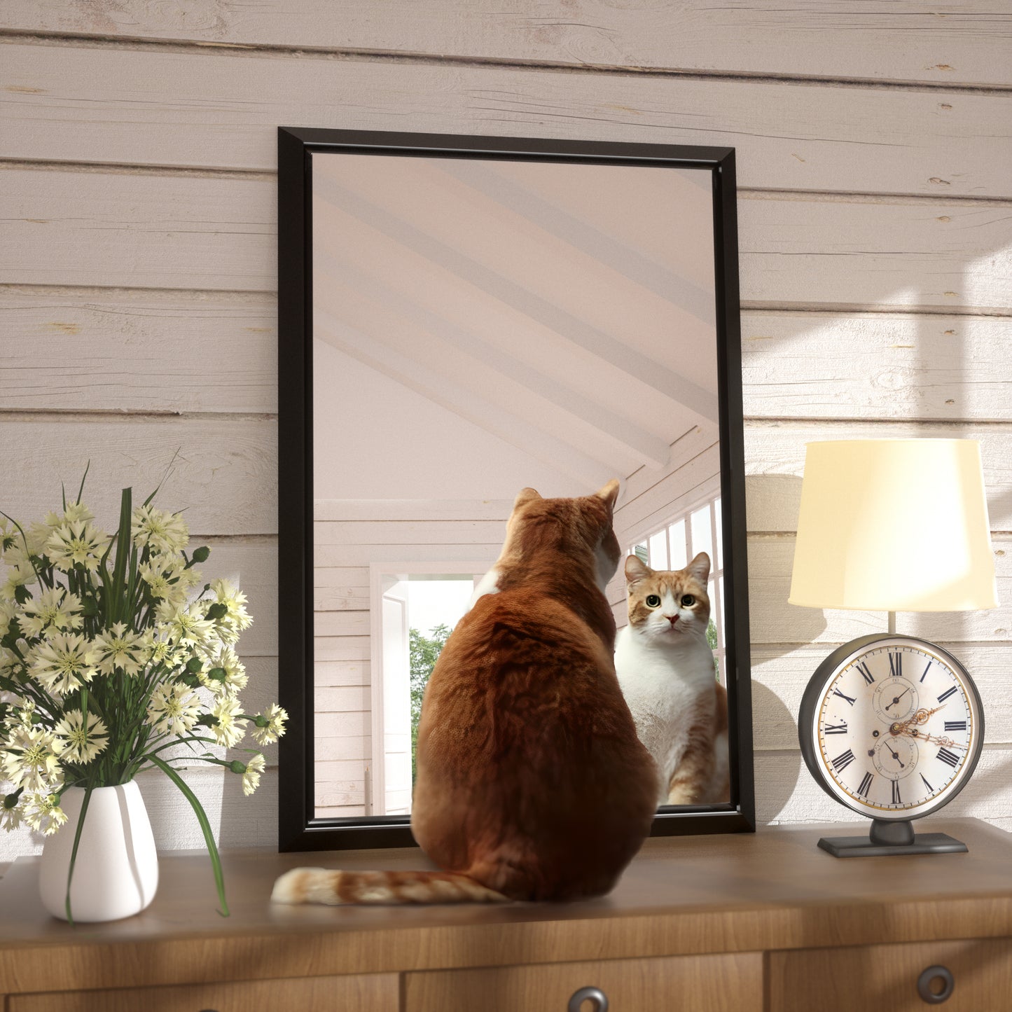 36 x 30 Inch | PILOCOS Farmhouse Vintage Rectangular Beveled Frame Bathroom Mirror for Wall