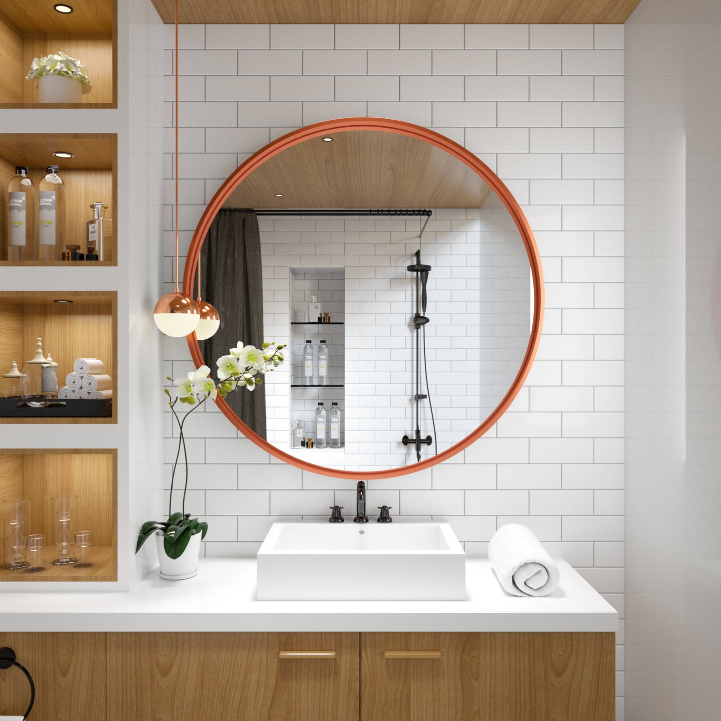 30 Inch | Modern Minimalist Circle Bathroom Mirror with Ribbed Texture Aluminum Alloy Metal Frame