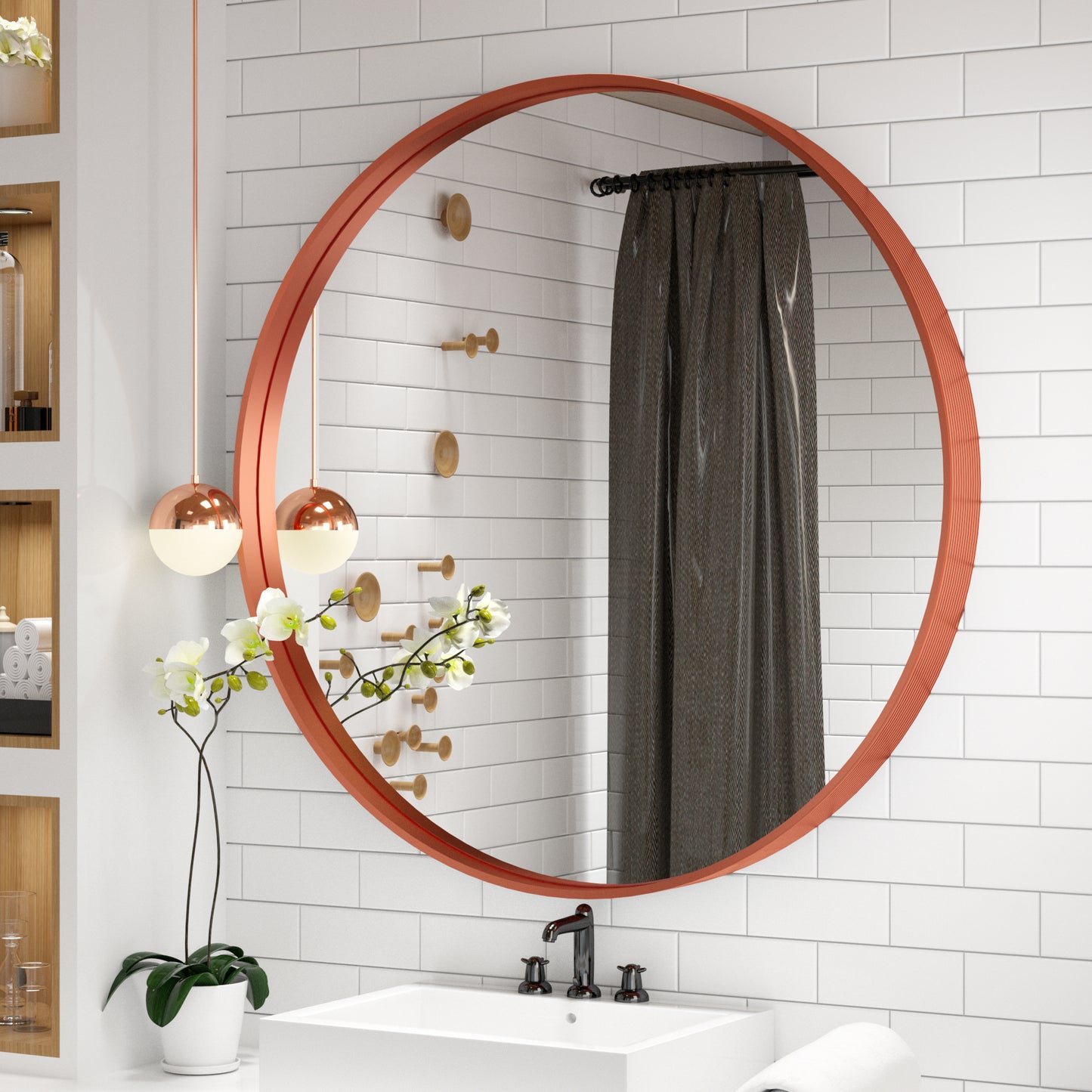 30 Inch | Modern Minimalist Circle Bathroom Mirror with Ribbed Texture Aluminum Alloy Metal Frame
