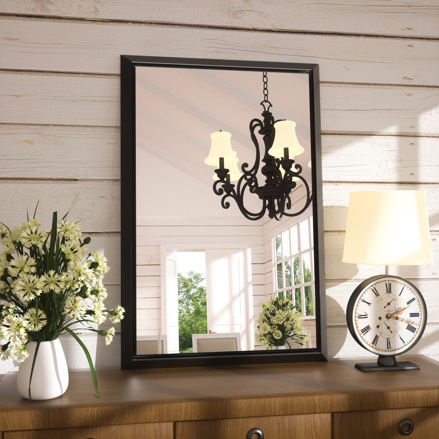 36 x 30 Inch | PILOCOS Farmhouse Vintage Rectangular Beveled Frame Bathroom Mirror for Wall