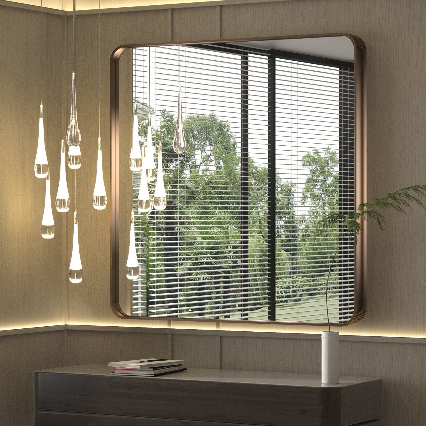 36" x 36" PILOCOS Modern Square Brushed Frame Decorative Mirror for Bedroom Vanity