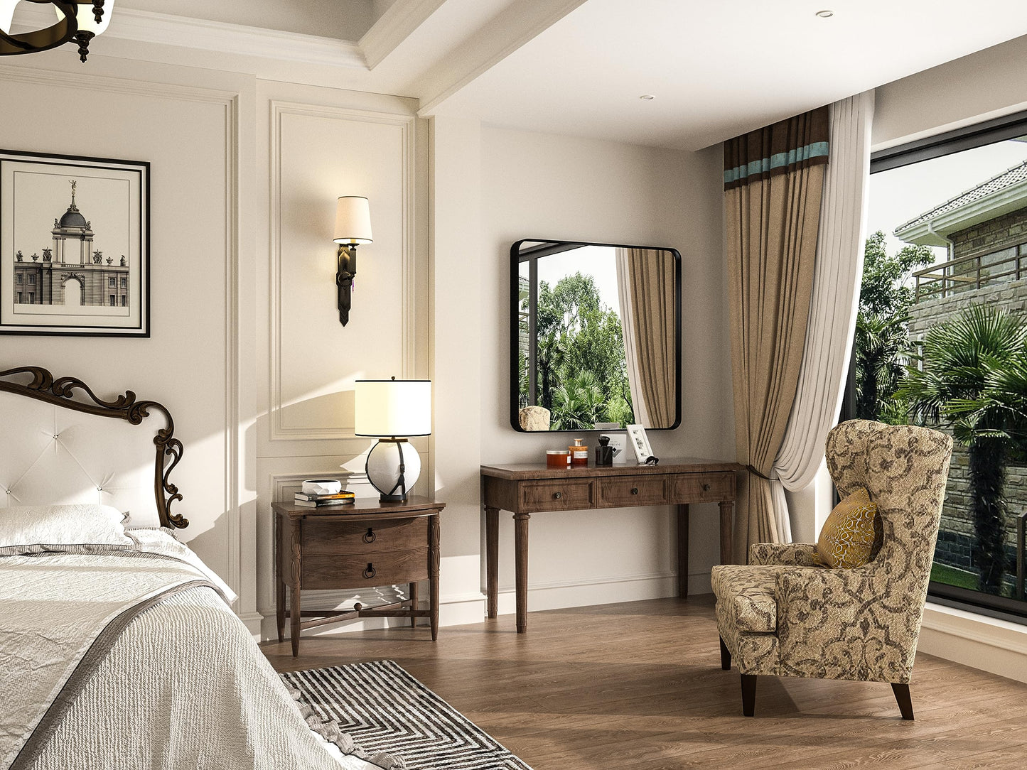 36" x 36" PILOCOS Modern Square Brushed Frame Decorative Mirror for Bedroom Vanity