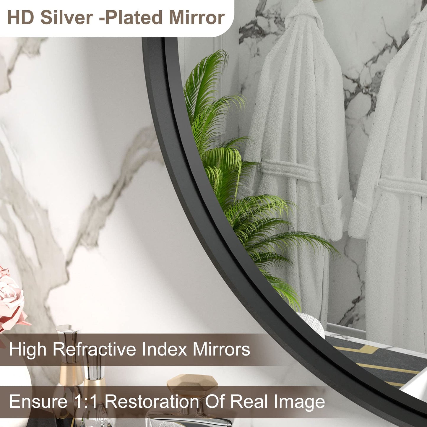 30 Inch | Modern Minimalist Circle Bathroom Mirror with Ribbed Texture Aluminum Alloy Metal Frame