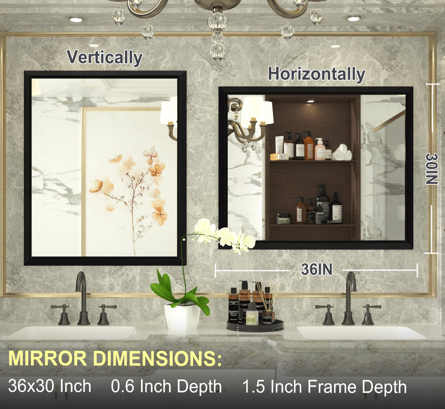 36 x 30 Inch | PILOCOS Farmhouse Vintage Rectangular Beveled Frame Bathroom Mirror for Wall