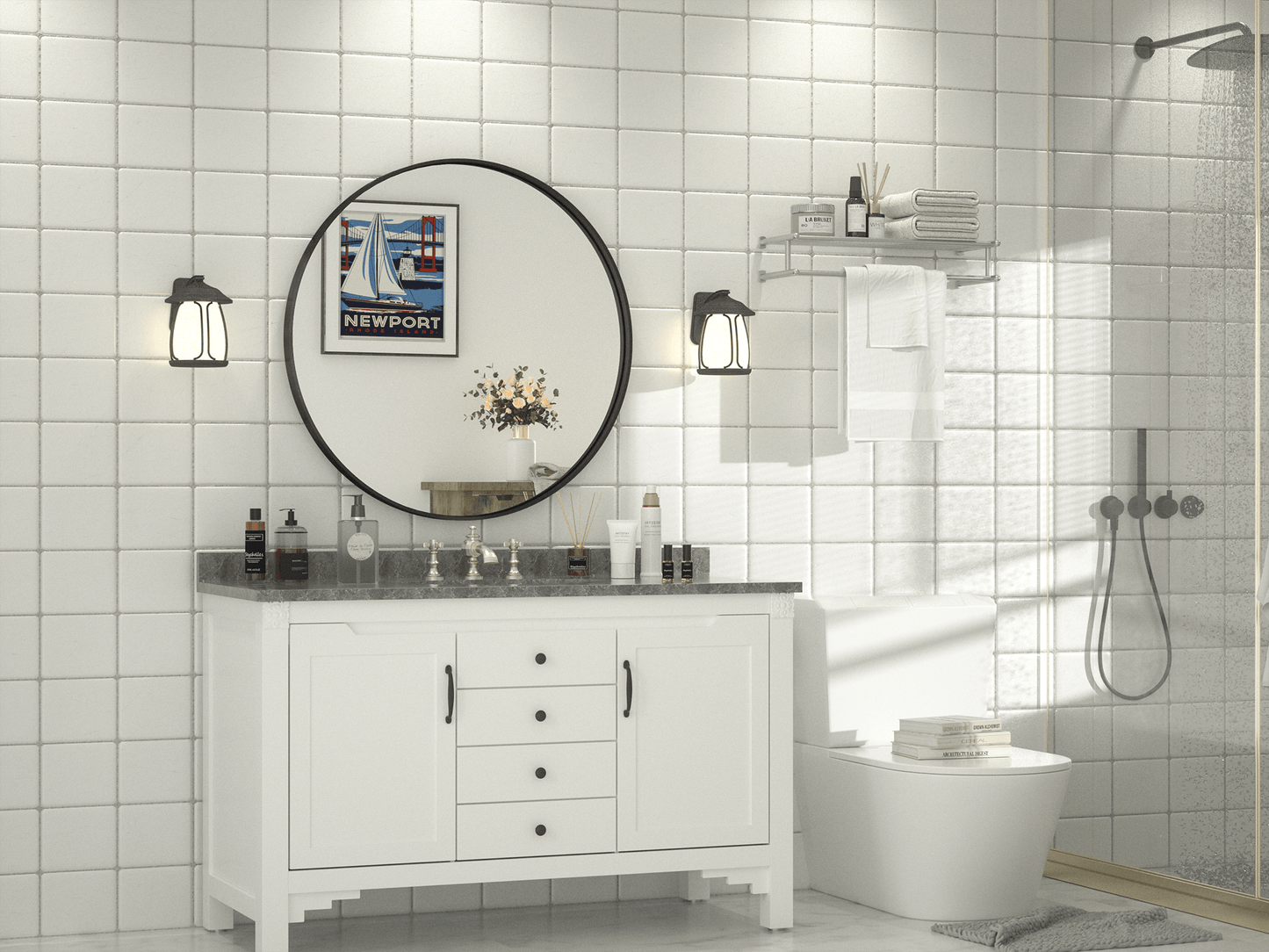 30 Inch | Modern Minimalist Circle Bathroom Mirror with Ribbed Texture Aluminum Alloy Metal Frame