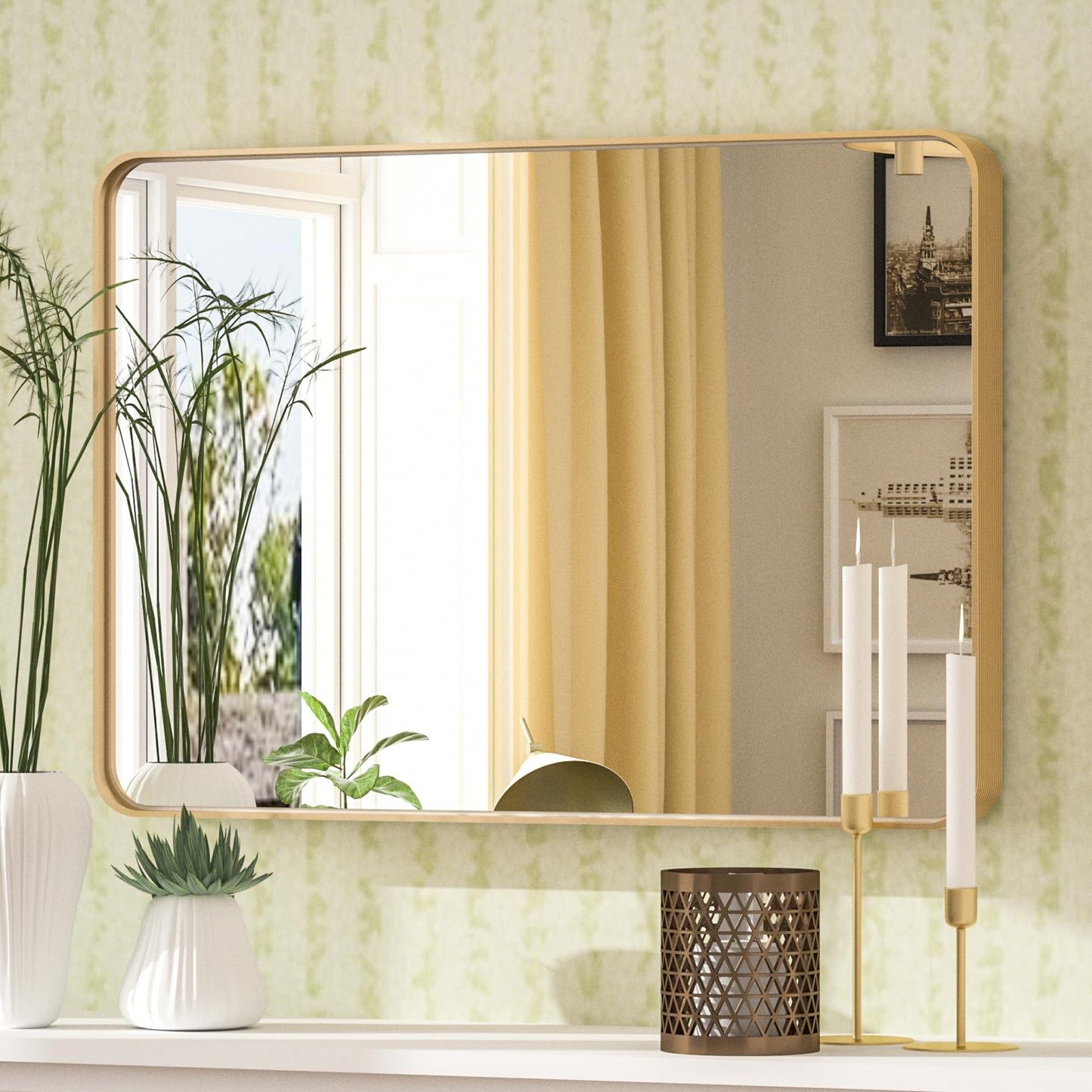 36" x 30" PILOCOS Modern Practical Aluminum Alloy Metal Frame Mirror for Bathroom Vanity - GL-Sink-Re-7691-gd - 8 - PILOCOS