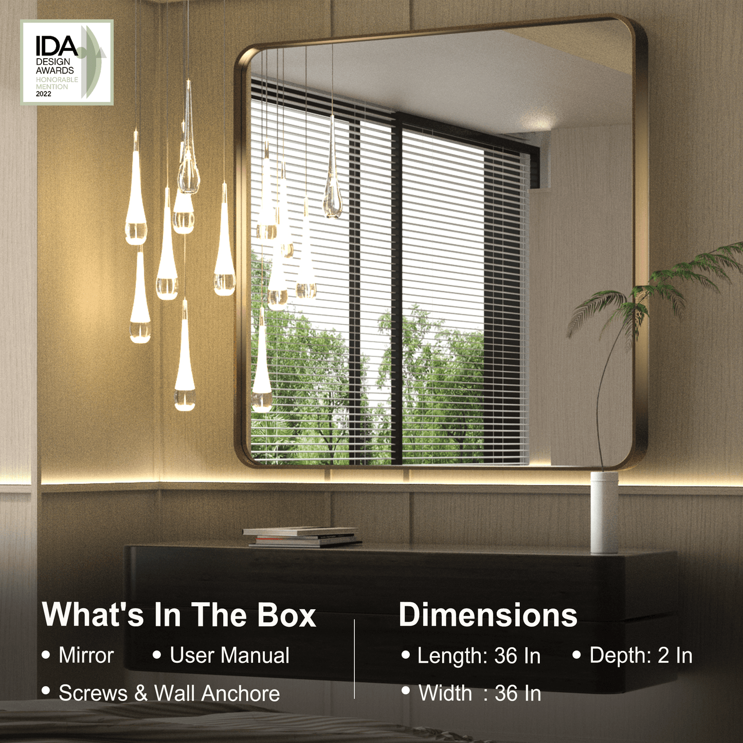 36" x 36" PILOCOS Modern Square Brushed Frame Decorative Mirror for Bedroom Vanity