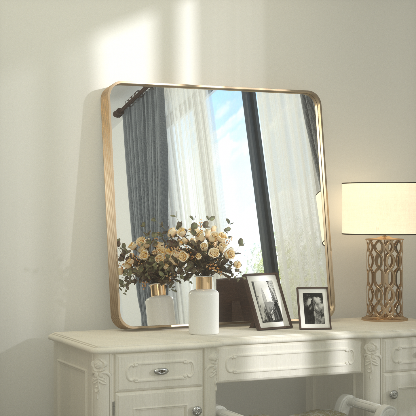 36" x 36" PILOCOS Modern Square Brushed Frame Decorative Mirror for Bedroom Vanity