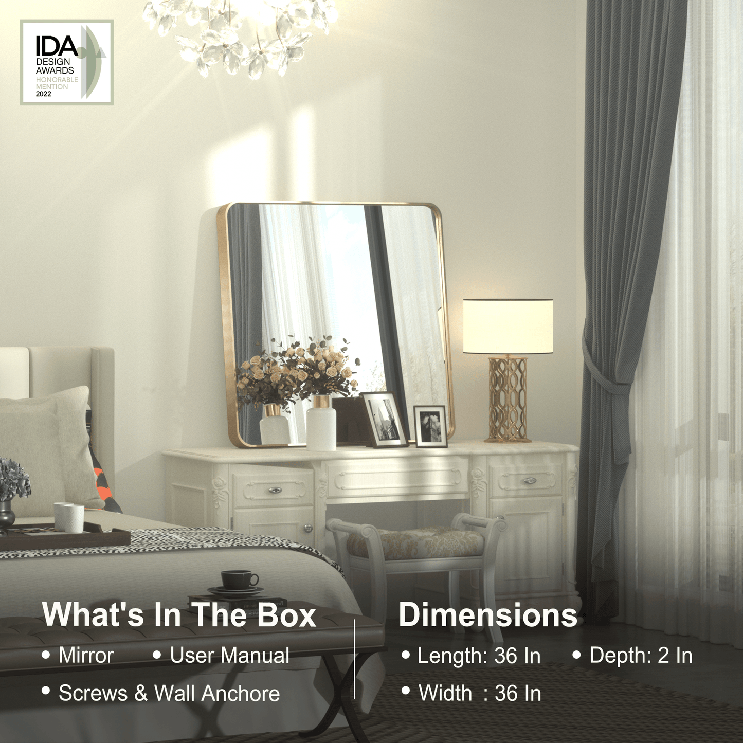 36" x 36" PILOCOS Modern Square Brushed Frame Decorative Mirror for Bedroom Vanity