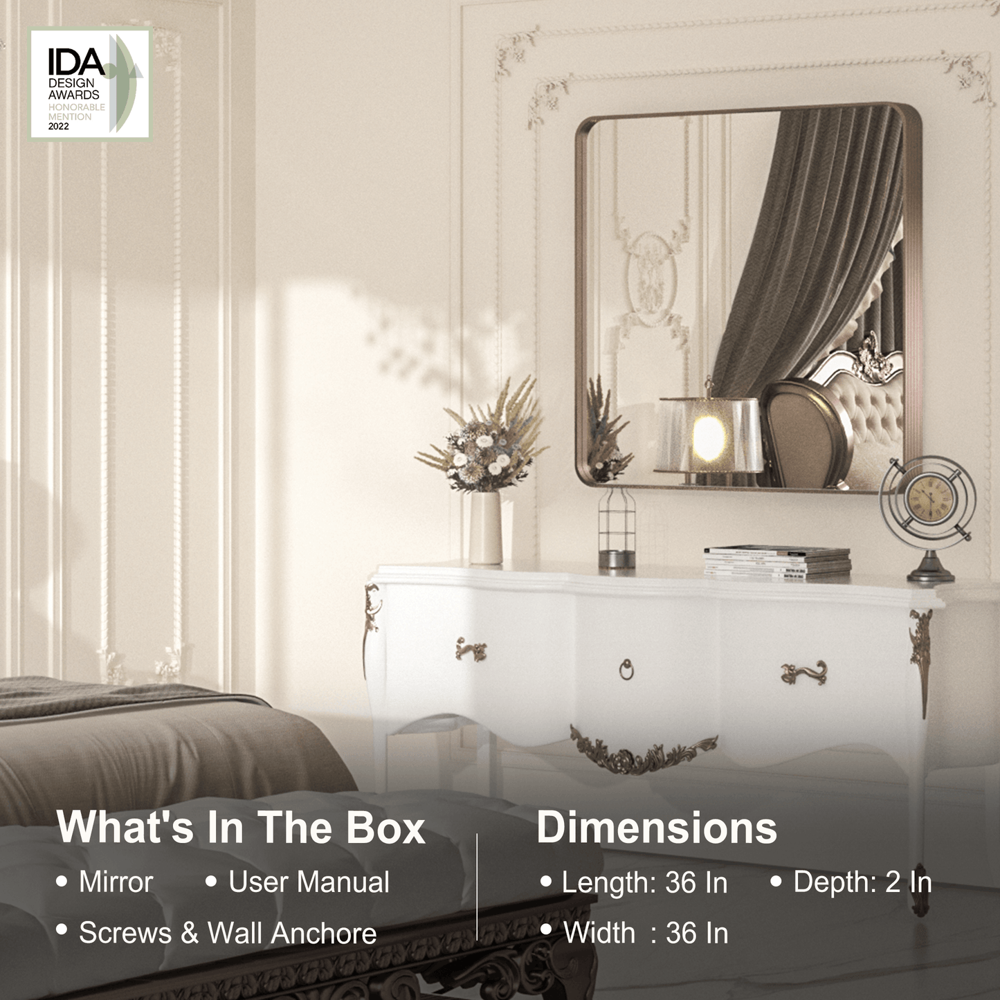 36" x 36" PILOCOS Modern Square Brushed Frame Decorative Mirror for Bedroom Vanity