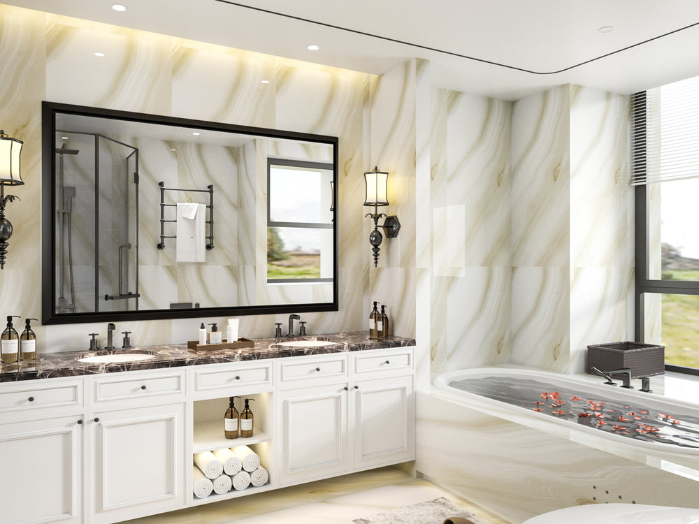 
                  
                    48 x 30 Inch | PILOCOS Retro Farmhouse Decorative Mirror for Bathroom with Beveled Metal Frame
                  
                