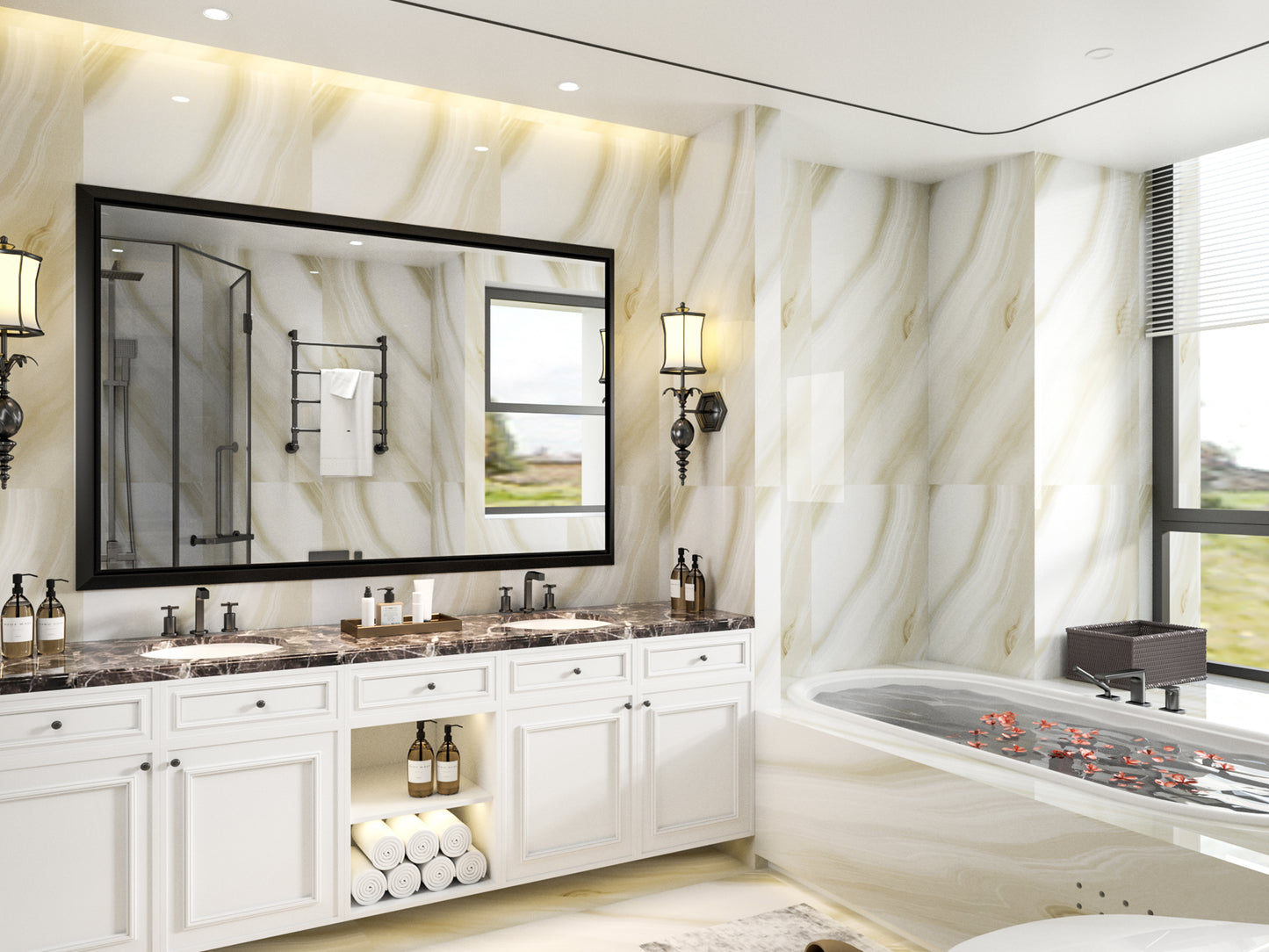 
                  
                    48 x 30 Inch | PILOCOS Retro Farmhouse Decorative Mirror for Bathroom with Beveled Metal Frame
                  
                