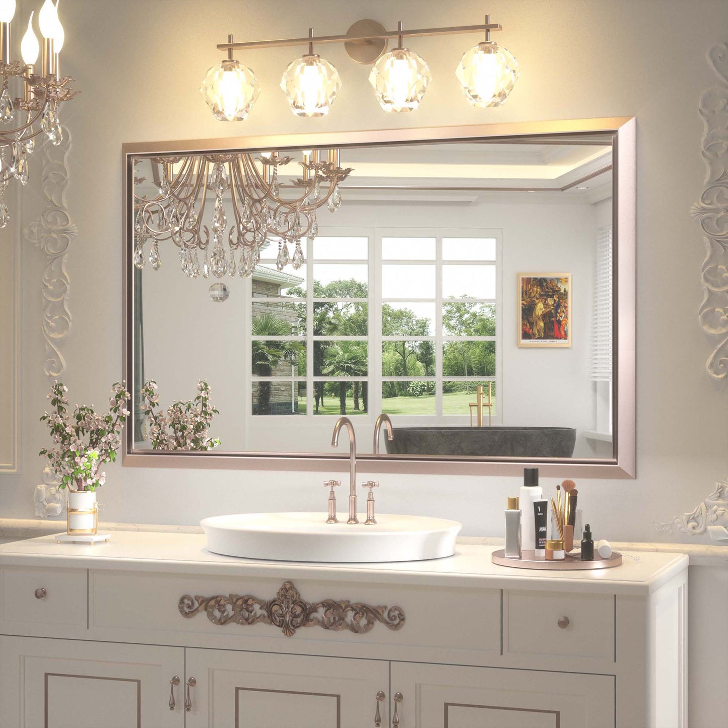
                  
                    48 x 30 Inch | PILOCOS Retro Farmhouse Decorative Mirror for Bathroom with Beveled Metal Frame
                  
                
