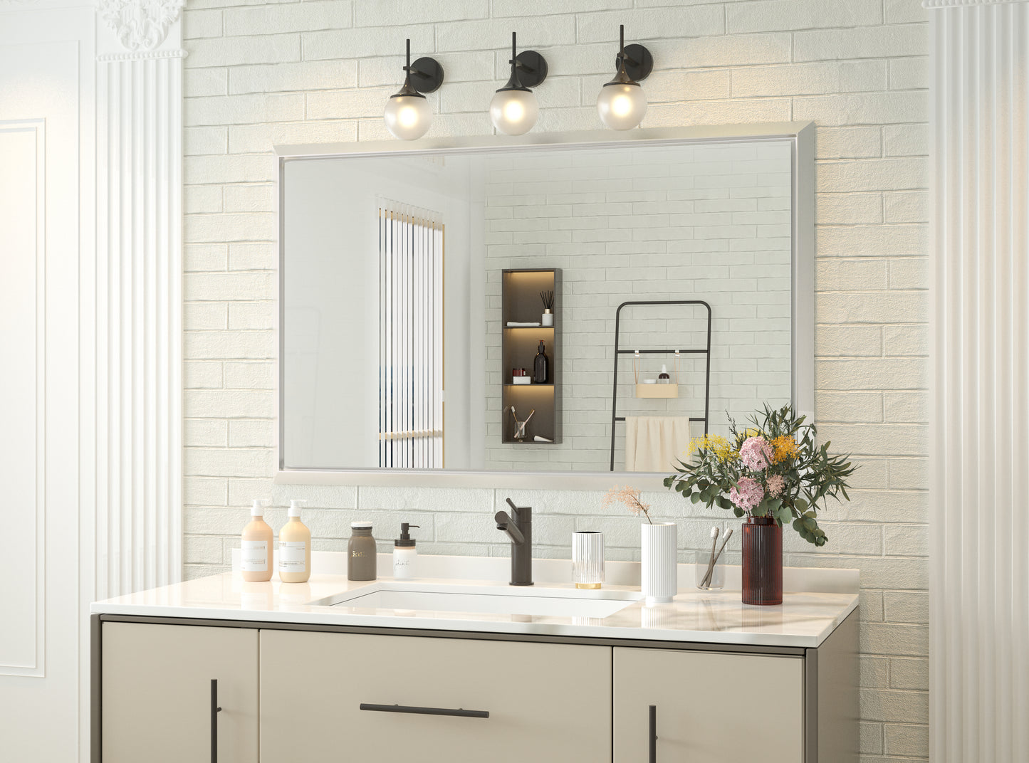 
                  
                    40 x 30 Inch | PILOCOS Modern Rustic Rectangular Beveled Frame Bathroom Vanity Mirror
                  
                