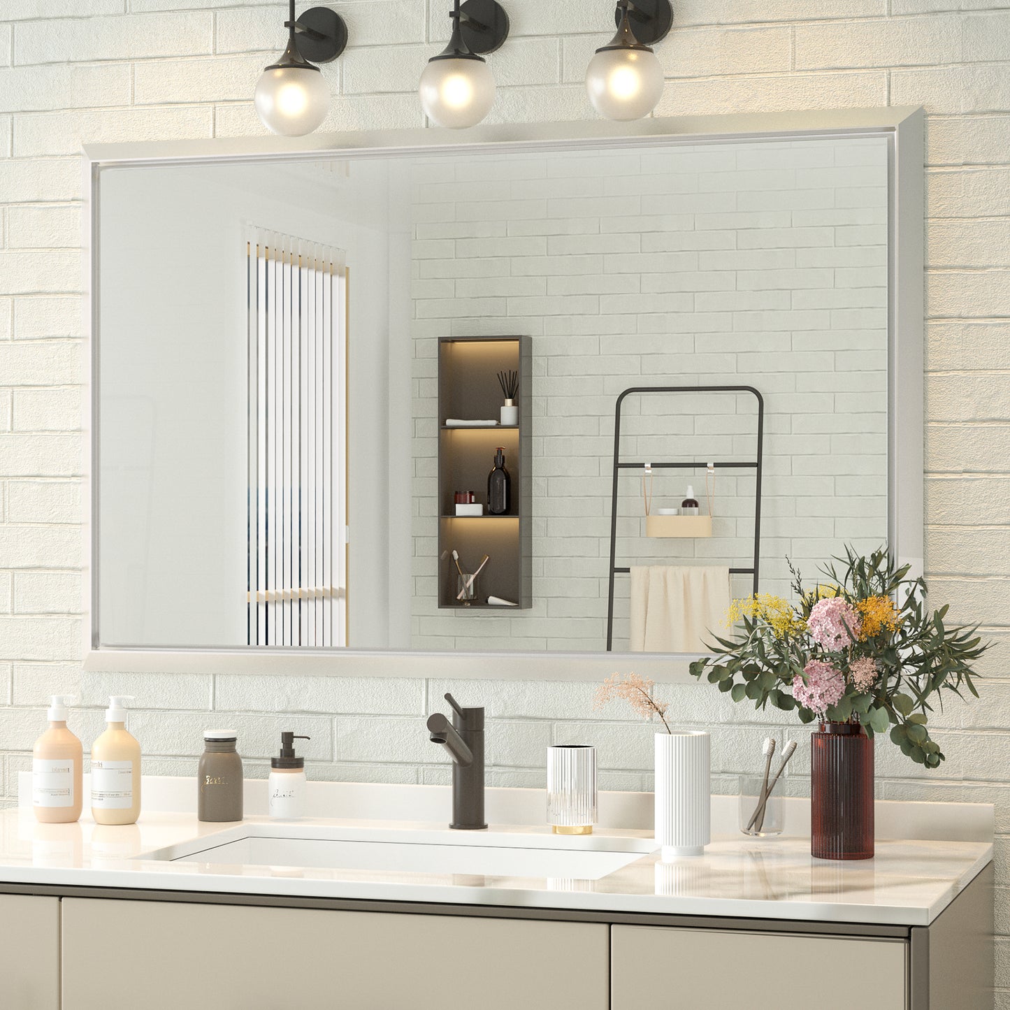 
                  
                    40 x 30 Inch | PILOCOS Modern Rustic Rectangular Beveled Frame Bathroom Vanity Mirror
                  
                