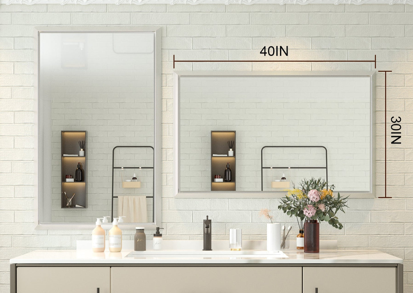 
                  
                    40 x 30 Inch | PILOCOS Modern Rustic Rectangular Beveled Frame Bathroom Vanity Mirror
                  
                