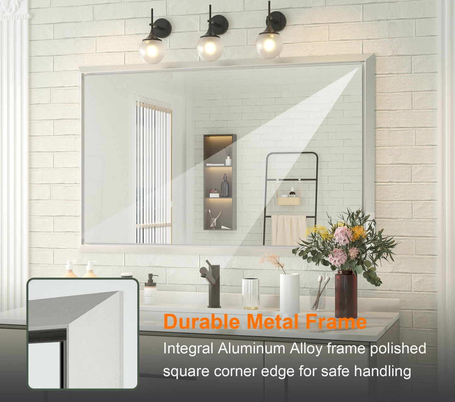 
                  
                    40 x 30 Inch | PILOCOS Modern Rustic Rectangular Beveled Frame Bathroom Vanity Mirror
                  
                