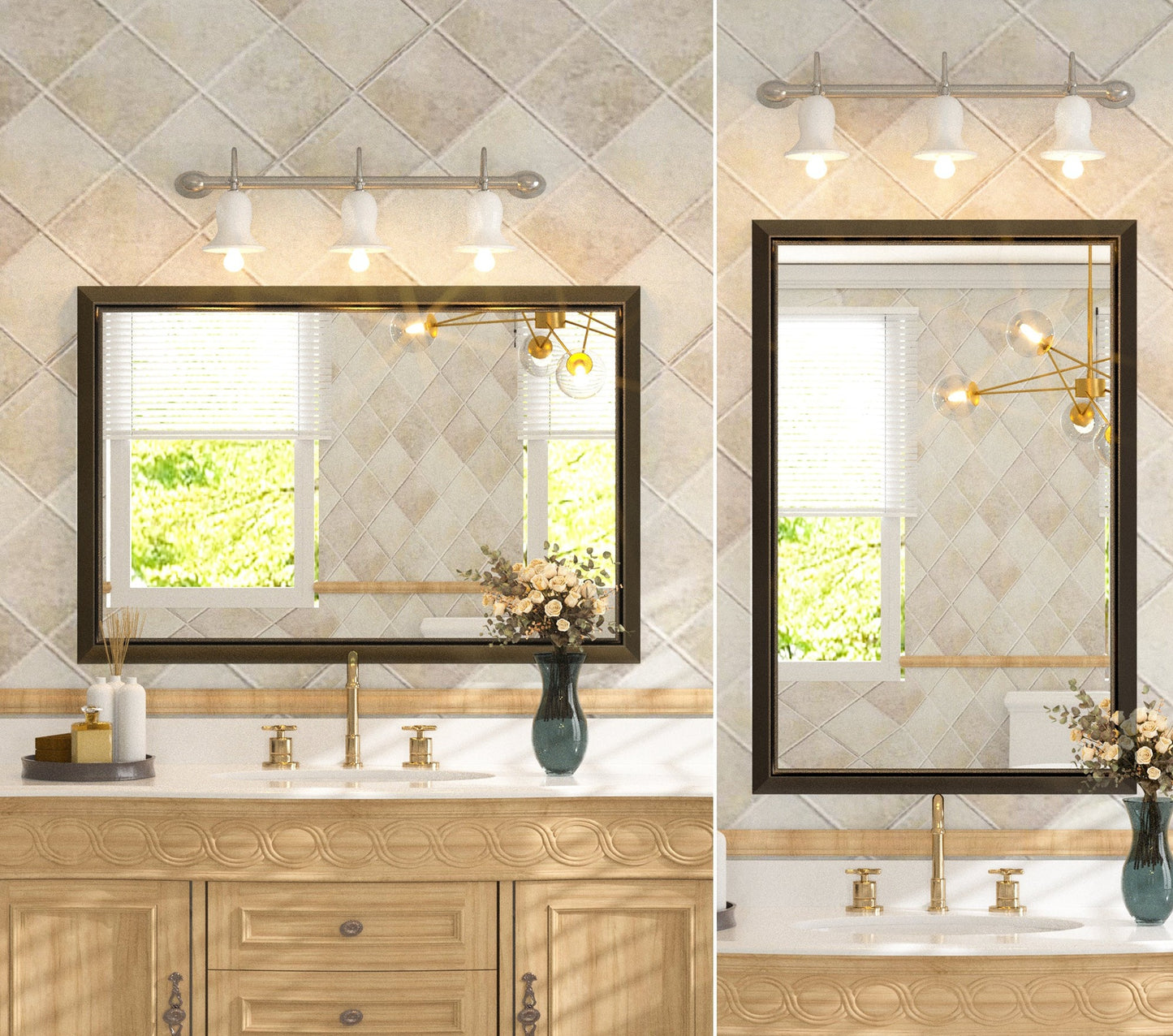 
                  
                    36 x 24 Inch | PILOCOS Modern Rustic Bathroom Wall Mirror with Beveled Aluminum Alloy Metal Frame
                  
                