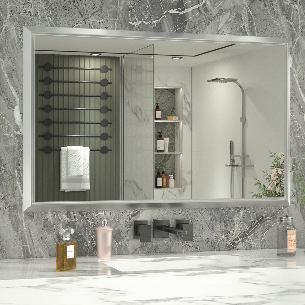 48 x 30 Inch | PILOCOS Retro Farmhouse Decorative Mirror for Bathroom with Beveled Metal Frame