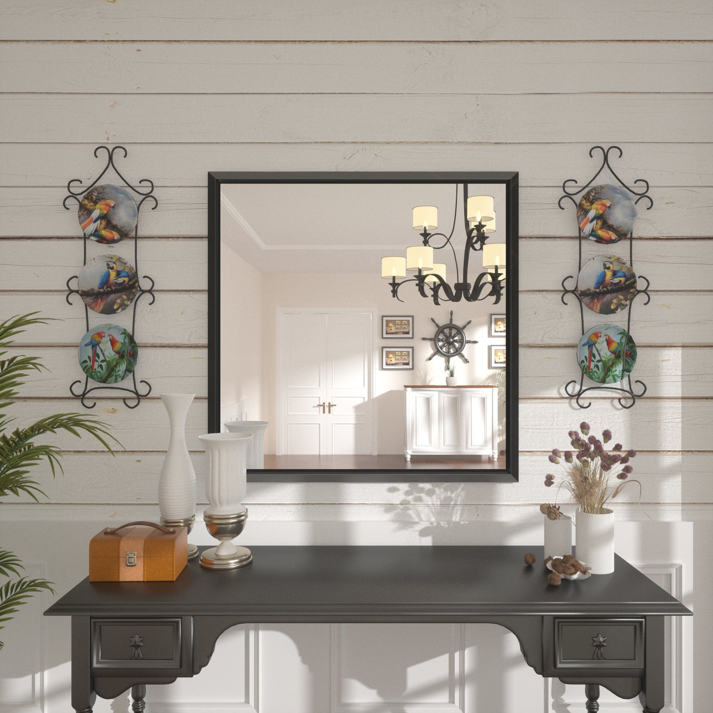 
                  
                    36 x 36 pouces | PILOCOS Miroir à cadre carré en aluminium biseauté vintage et rustique pour salle de bain vanité
                  
                