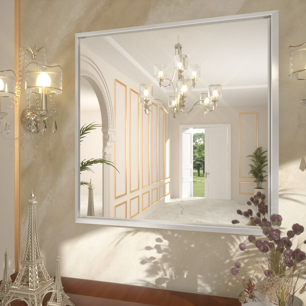 
                  
                    36 x 36 pouces | PILOCOS Miroir à cadre carré en aluminium biseauté vintage et rustique pour salle de bain vanité
                  
                