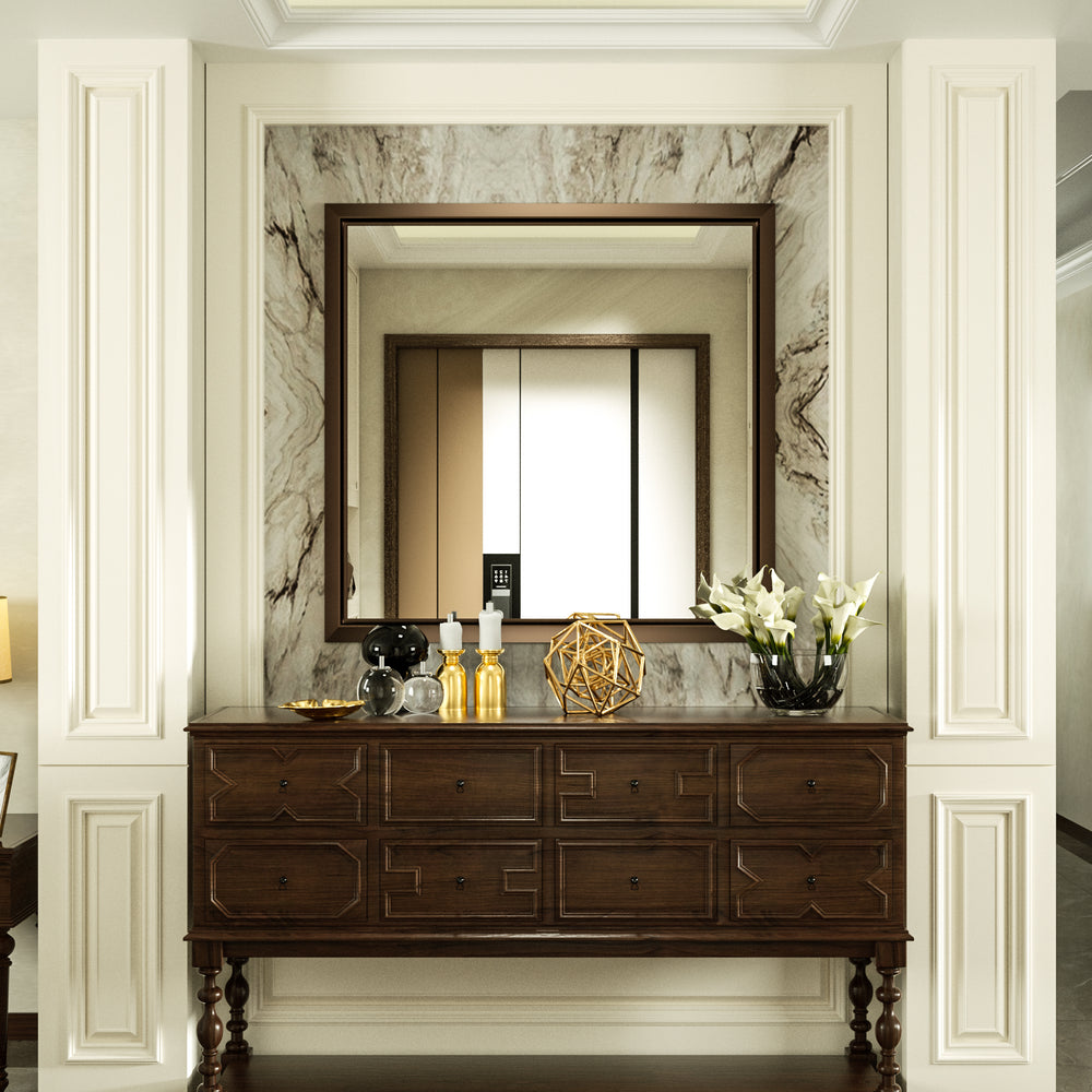 
                  
                    36 x 36 pouces | PILOCOS Miroir à cadre carré en aluminium biseauté vintage et rustique pour salle de bain vanité
                  
                