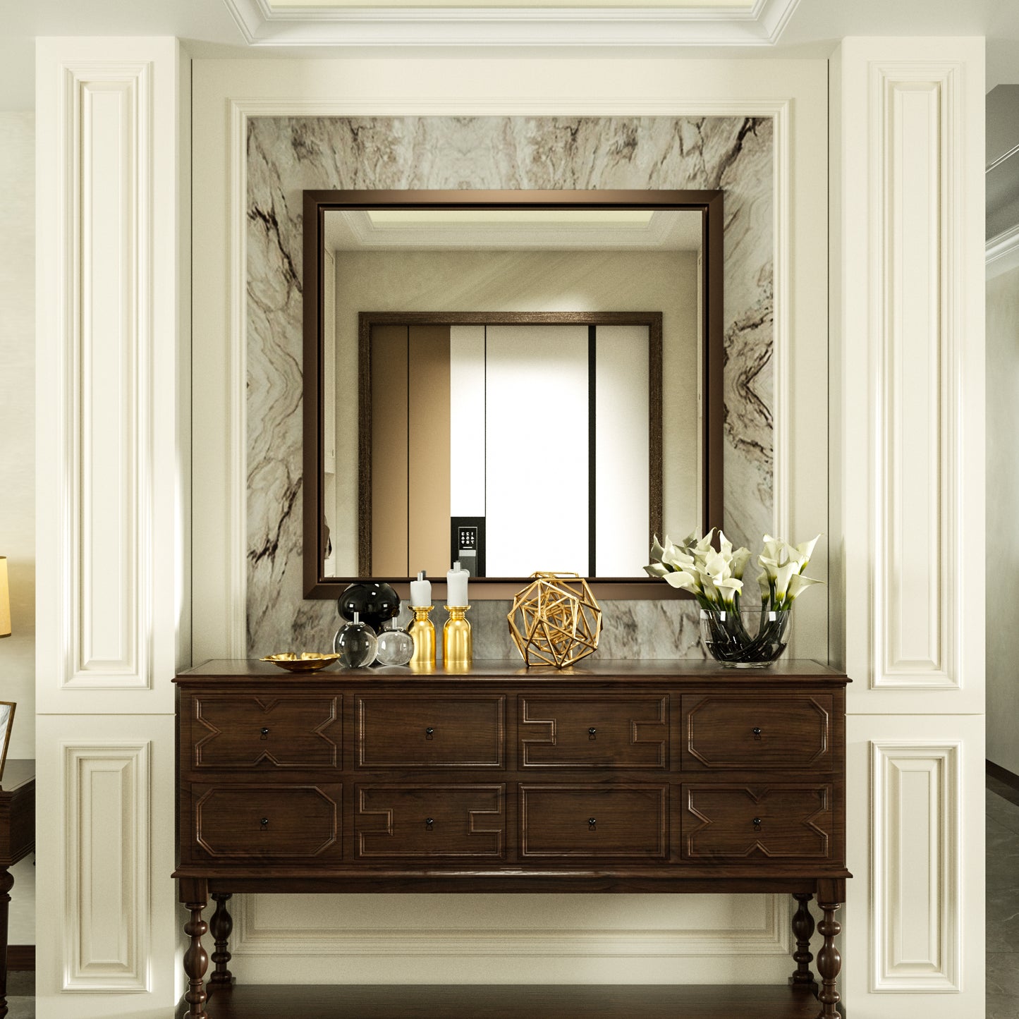 
                  
                    36 x 36 pouces | PILOCOS Miroir à cadre carré en aluminium biseauté vintage et rustique pour salle de bain vanité
                  
                