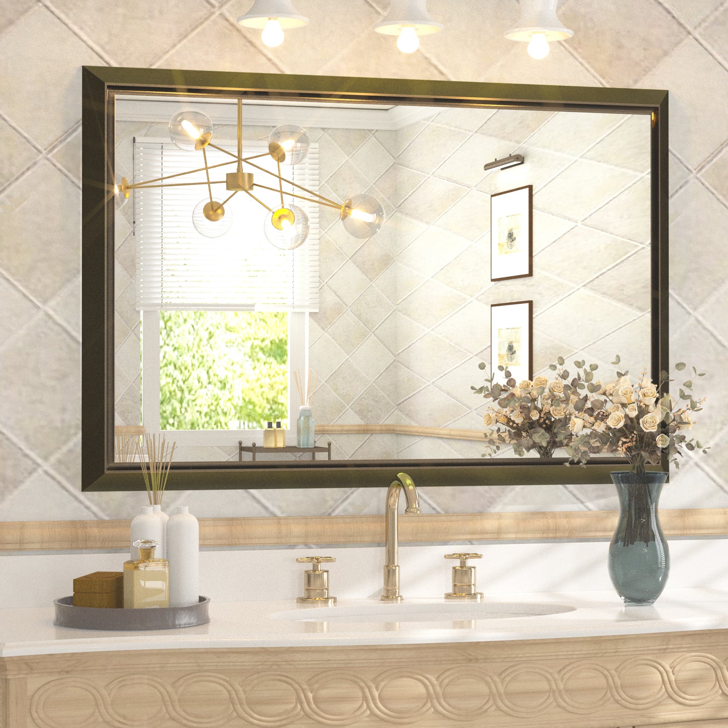 
                  
                    36 x 24 Inch | PILOCOS Modern Rustic Bathroom Wall Mirror with Beveled Aluminum Alloy Metal Frame
                  
                