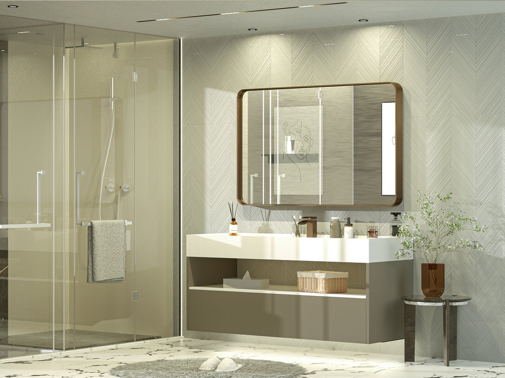 
                  
                    48" x 30" PILOCOS Modern Exquisite Bathroom Brushed Striped Metal Frame Mirror (Horizontal/Vertical )
                  
                