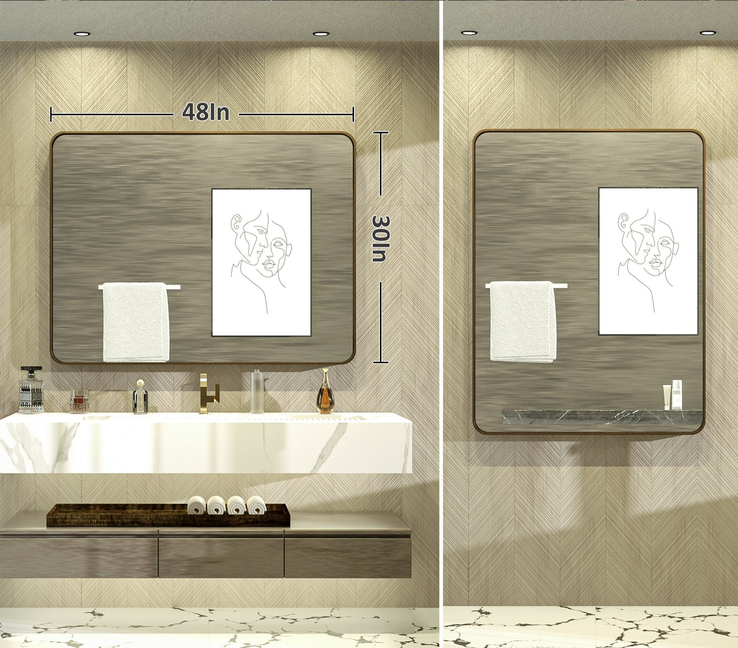 
                  
                    48" x 36" PILOCOS Classy Modern Rectangular Bathroom Vanity Mirror with Aluminum  Ribbed Texture Frame
                  
                