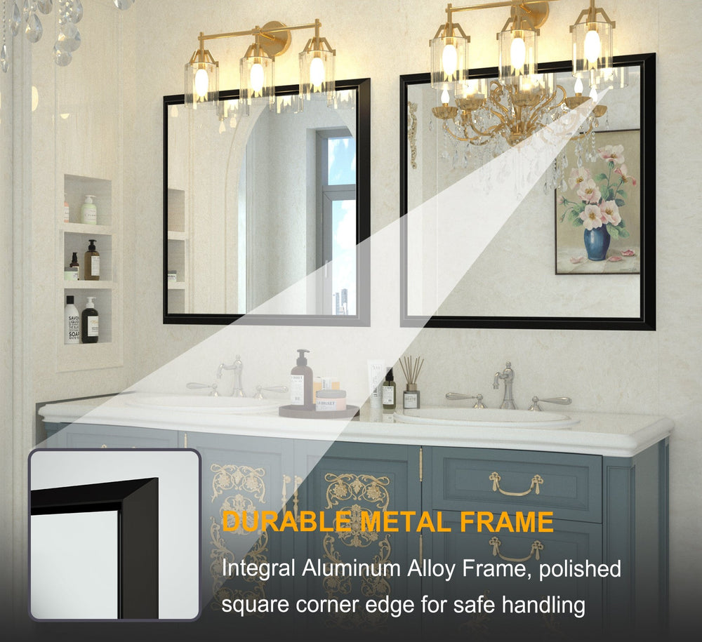 
                  
                    36 x 36 pouces | PILOCOS Miroir à cadre carré en aluminium biseauté vintage et rustique pour salle de bain vanité
                  
                