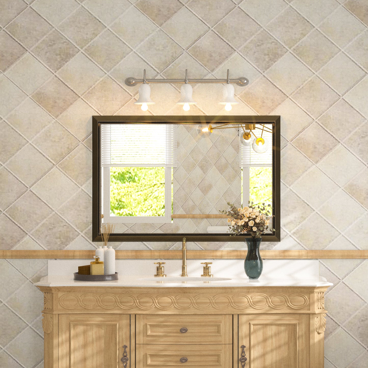 
                  
                    36 x 24 Inch | PILOCOS Modern Rustic Bathroom Wall Mirror with Beveled Aluminum Alloy Metal Frame
                  
                