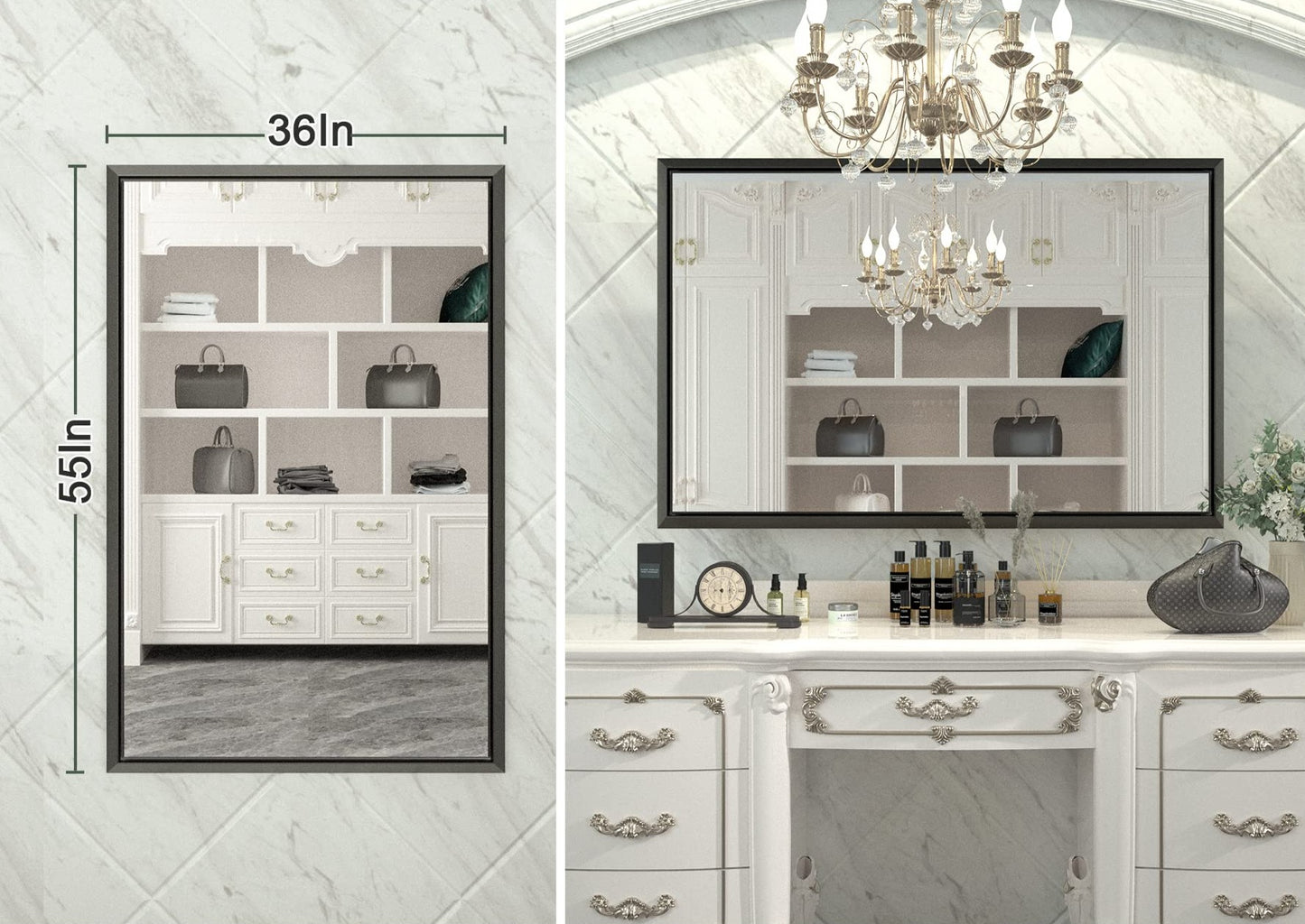 
                  
                    55 x 36 pouces | PILOCOS Miroirs de salle de bain rustiques modernes à grand cadre biseauté pour mur
                  
                