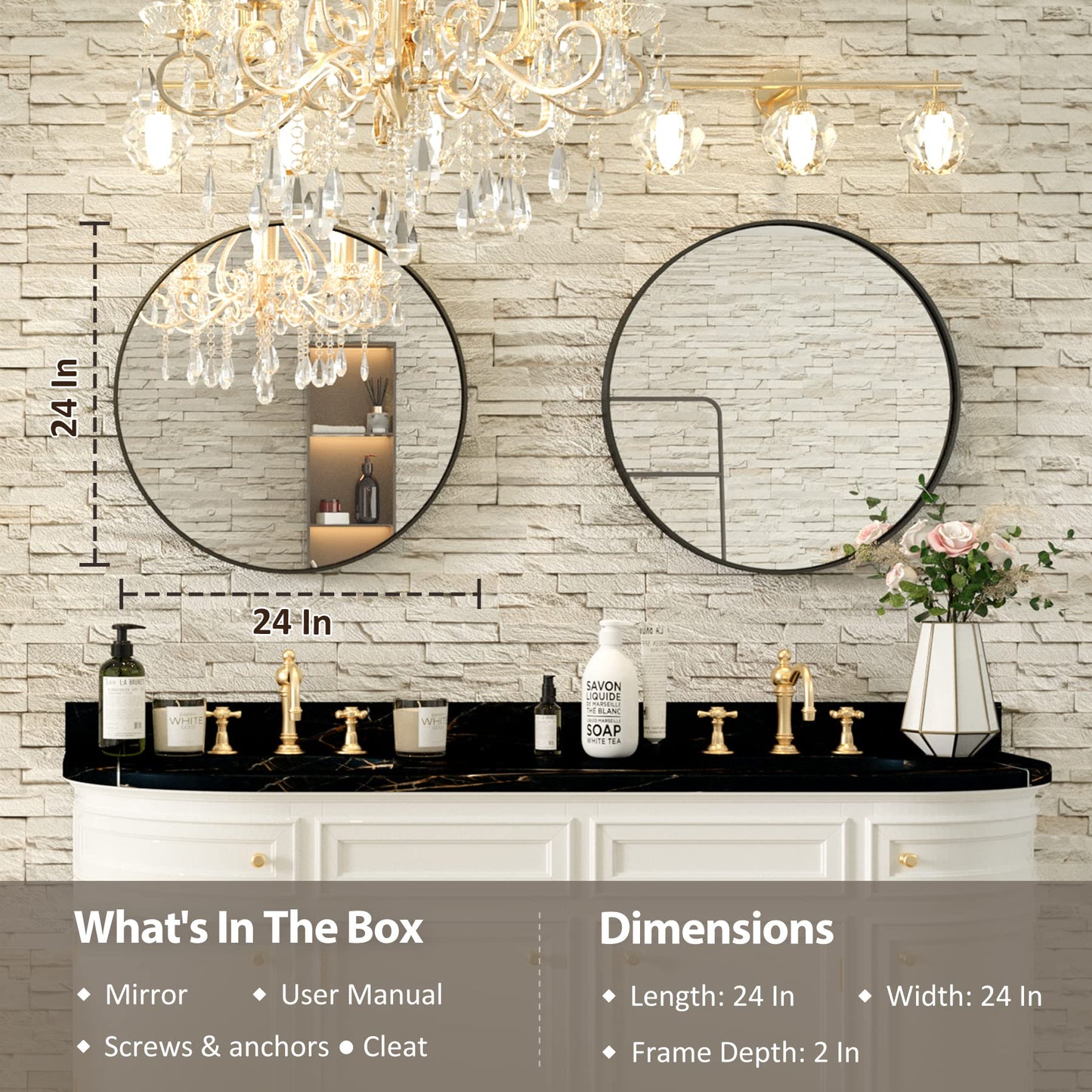 
                  
                    24 Inch | Minimalist Round Aluminum Metal Frame Wall-Mounted Vanity Mirror
                  
                