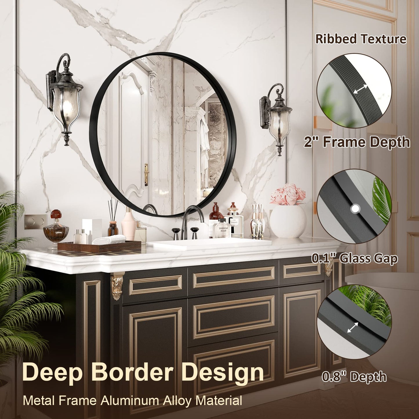 
                  
                    36 Inch | Large Minimalist Circular Deisgn Mirror with Ribbed Texture Aluminum Alloy Metal Frame, for Bedroom/Bathroom Vanity
                  
                