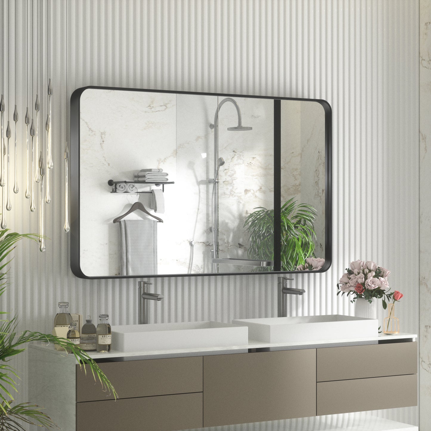 
                  
                    48" x 30" PILOCOS Modern Exquisite Bathroom Brushed Striped Metal Frame Mirror (Horizontal/Vertical )
                  
                