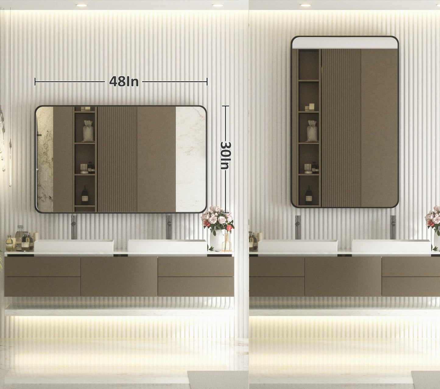 
                  
                    48" x 30" PILOCOS Modern Exquisite Bathroom Brushed Striped Metal Frame Mirror (Horizontal/Vertical )
                  
                