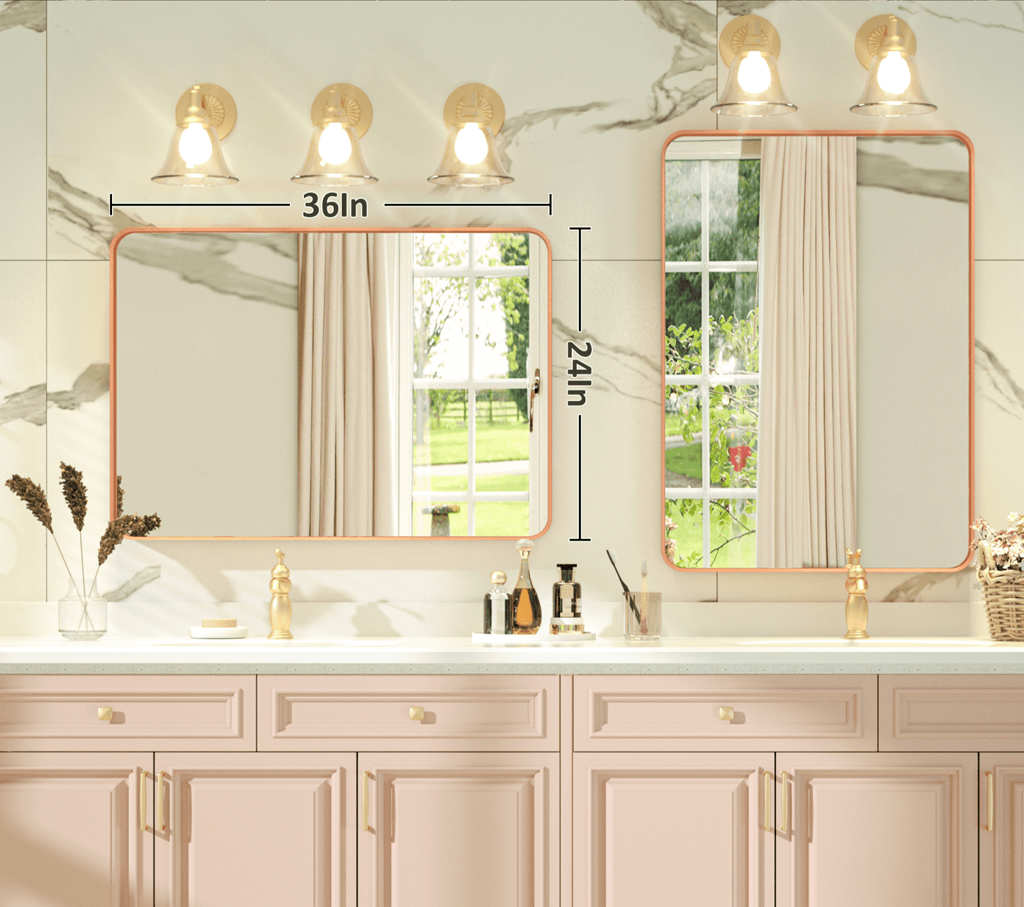
                  
                    36" x 24" PILOCOS Modern Bathroom Brushed Striped Metal Frame Mirror for Wall
                  
                