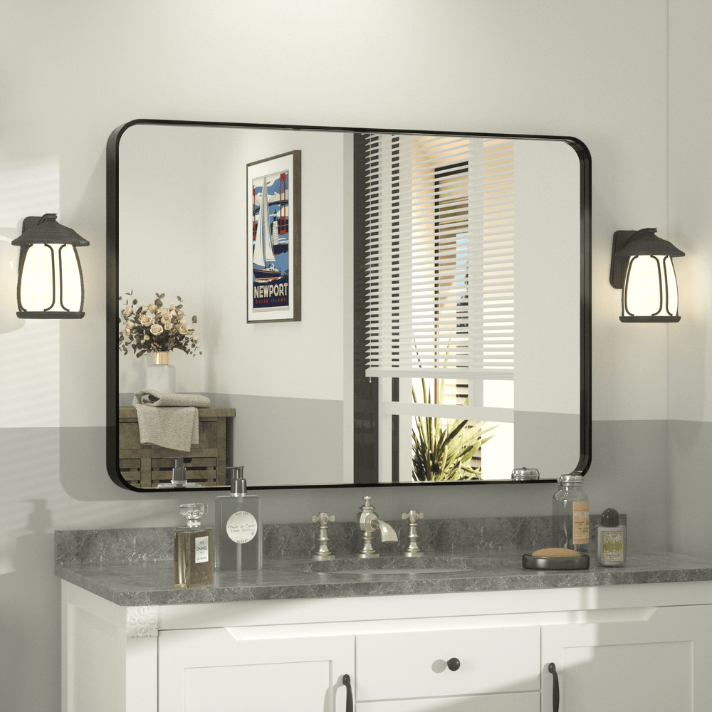 36" x 30" PILOCOS Modern Practical Aluminum Alloy Metal Frame Mirror for Bathroom Vanity - GL-Sink-Re-7691-bk - 9 - PILOCOS Mirror