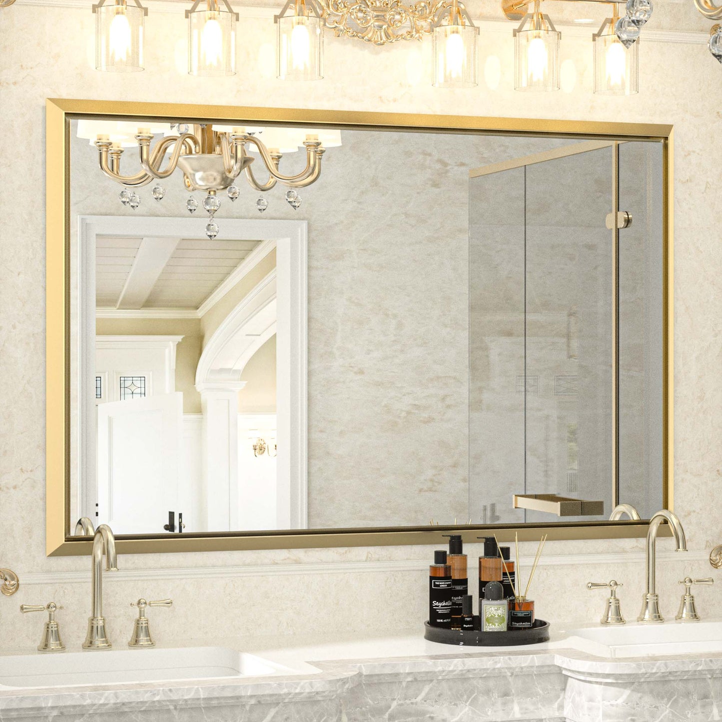 
                  
                    55 x 36 pouces | PILOCOS Miroirs de salle de bain rustiques modernes à grand cadre biseauté pour mur
                  
                