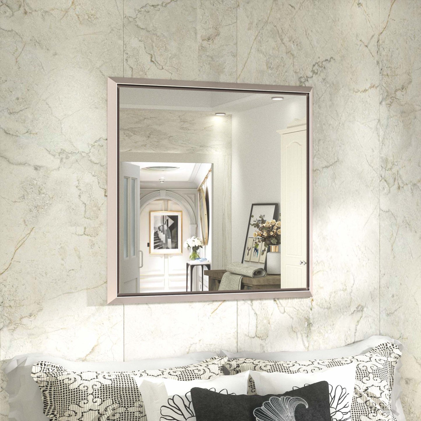 
                  
                    36 x 36 pouces | PILOCOS Miroir à cadre carré en aluminium biseauté vintage et rustique pour salle de bain vanité
                  
                