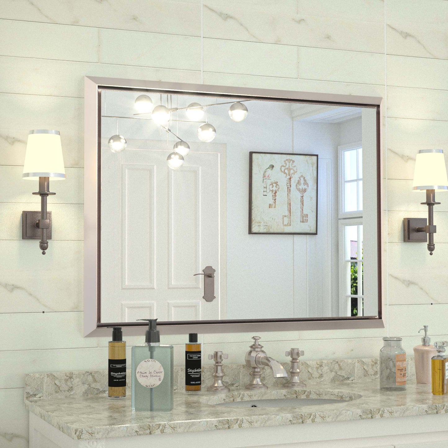 
                  
                    40 x 30 Inch | PILOCOS Modern Rustic Rectangular Beveled Frame Bathroom Vanity Mirror
                  
                
