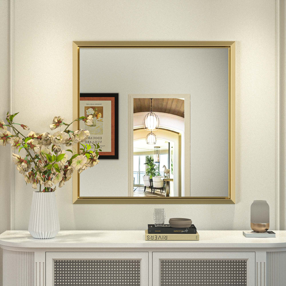 36 x 36 pouces | PILOCOS Miroir à cadre carré en aluminium biseauté vintage et rustique pour salle de bain vanité