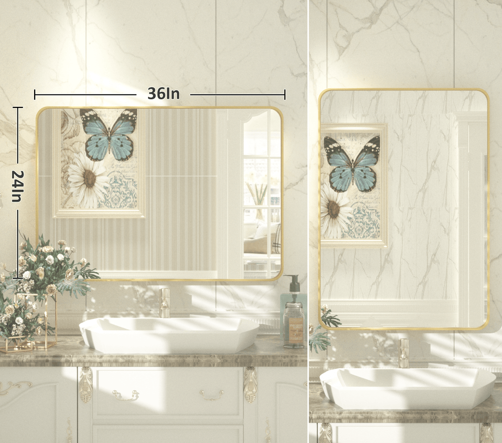 
                  
                    36" x 24" PILOCOS Modern Bathroom Brushed Striped Metal Frame Mirror for Wall
                  
                