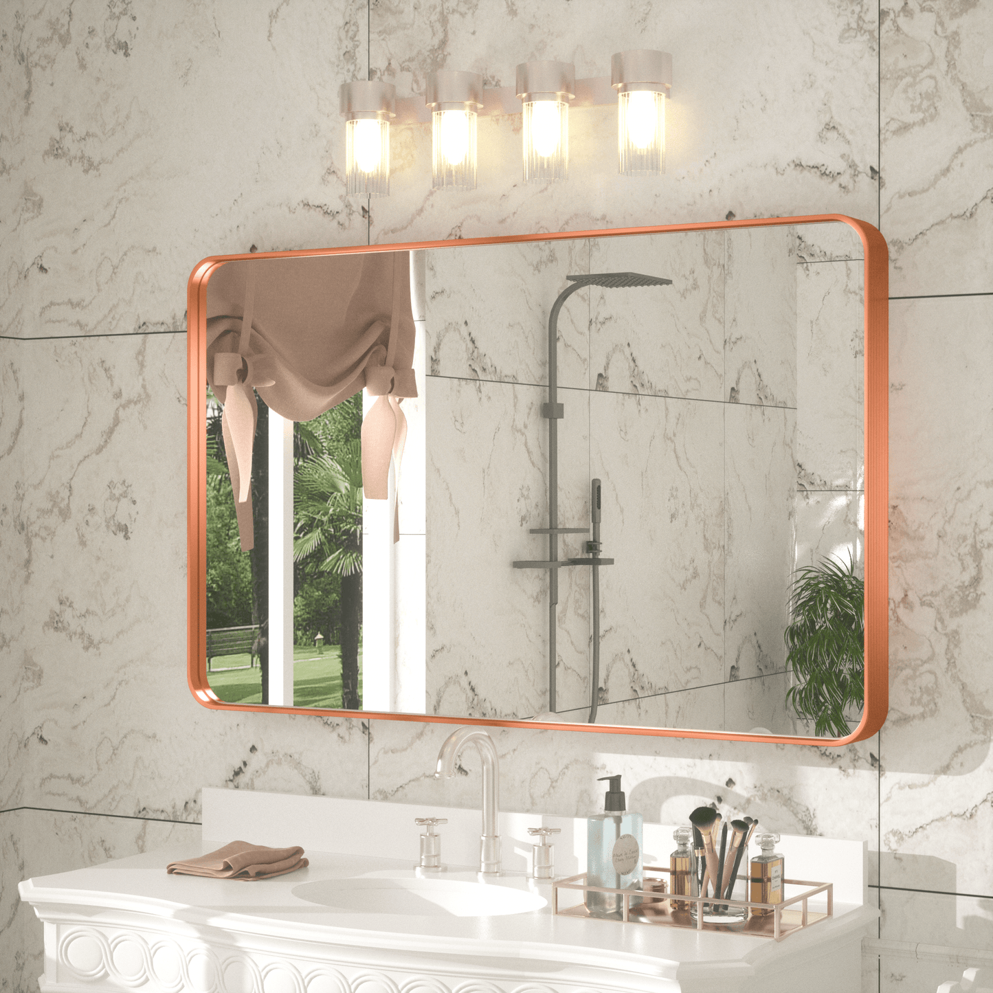 
                  
                    48" x 30" PILOCOS Modern Exquisite Bathroom Brushed Striped Metal Frame Mirror (Horizontal/Vertical )
                  
                