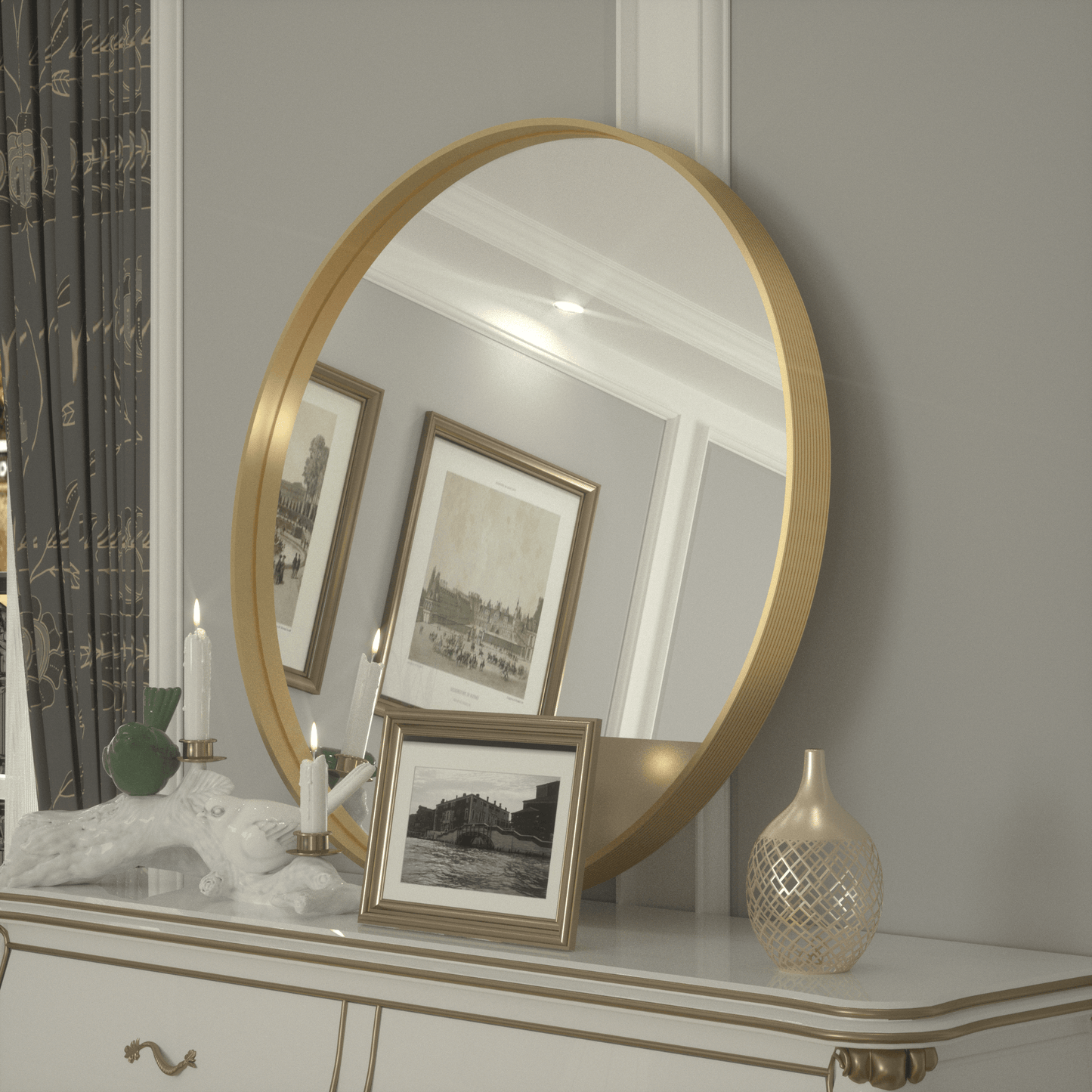 
                  
                    36 Inch | Large Minimalist Circular Deisgn Mirror with Ribbed Texture Aluminum Alloy Metal Frame, for Bedroom/Bathroom Vanity
                  
                